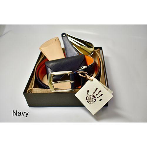 長沢ベルト工業 イタリアンオイルレザーギフト向け3点セット　NAVY(SS001-NV) 取り寄せ商品