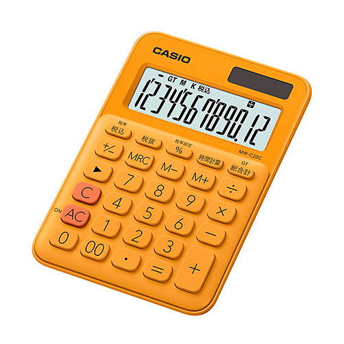 カシオ計算機 【5個セット】  カラフル電卓 ミニジャストタイプ オレンジ(MW-C20C-RG-NX5) 取り寄せ商品
