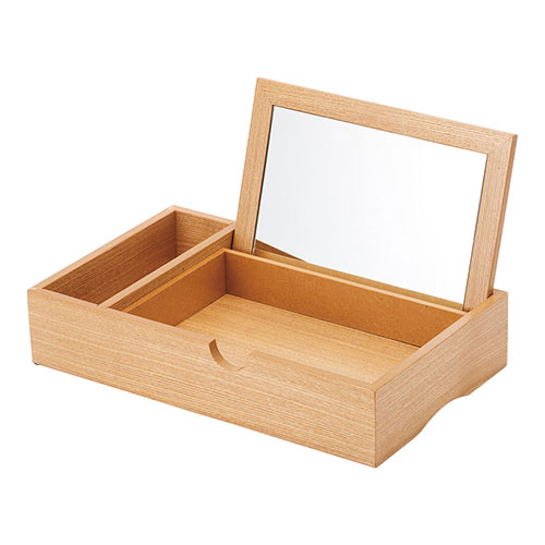 ノーブランド メイクボックス 【26.5×35.5×7cm(収納時21.5×35.5×7cm)】 シンプルながらも美しい木目が高級感のある佇まい  (C7080055) 取り寄せ商品