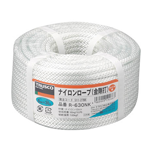 ＴＲＵＳＣＯ ナイロン金剛打ロープ 6mm×30m コイル巻 1巻(R-630NK) 目安在庫=○