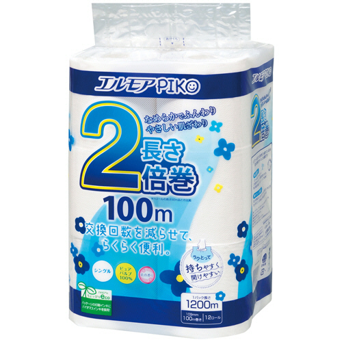 カミ商事 エルモア ピコ 2倍巻トイレットロール 花の香り シングル 100m 1セット(72(4971633163133 x6) 取り寄せ商品