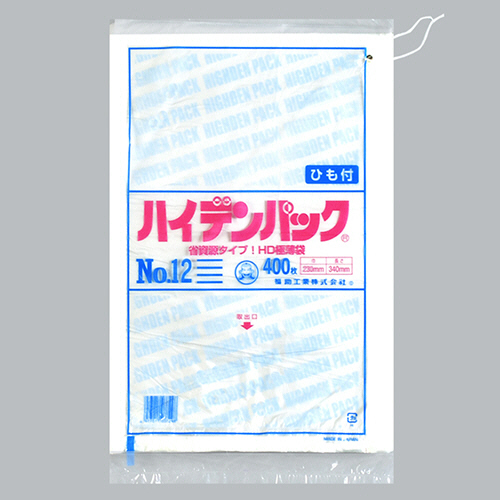 福助工業 ハイデンパック 規格袋 紐付 12号 半透明 1セット(12000枚:400枚×30パック)(4977017037298 x30) 取り寄せ商品