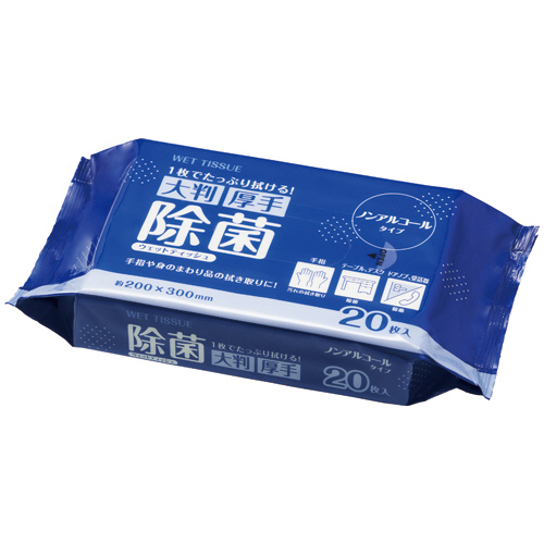 クラフトマン 除菌 ウェットティッシュ 大判 厚手 ノンアルコールタイプ 1セット(480枚:20枚×24パック)(4560314969395 x24) 取り寄せ商品