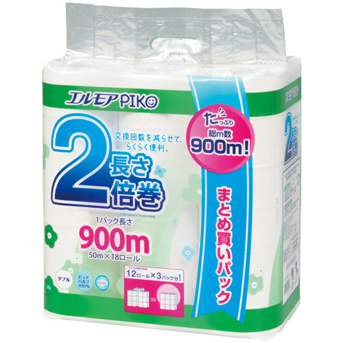 カミ商事 エルモア ピコ 2倍巻トイレットロール 花の香り ダブル 50m 1セット(72ロー(4971633163218 x4) 取り寄せ商品