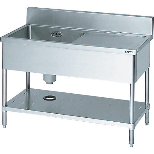 マルゼン 一槽水切付シンク1200×450×800左側水切り(ホース付) 1台(BSMI-124L) 取り寄せ商品