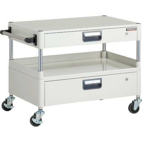 ＴＲＵＳＣＯ フェニックスワゴン 幅750×奥行500×高さ600mm 引出付 3方棚板付 ホワイト 1台(PEW-67H1VZ-W) 取り寄せ商品