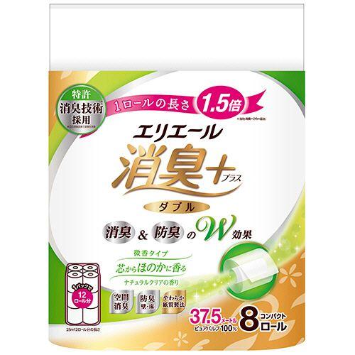 大王製紙 消臭+トイレットティシューコンパクト W 37.5m ほのかに香る 1セット(96ロール:8ロール×12パック)(4902011122978 x12) 取り寄せ商品