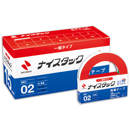 ニチバン ナイスタック 再生紙両面テープ ブンボックス 大巻 15mm×20m 1セット(100巻:10巻×10)(4987167036157 x10) 取り寄せ商品