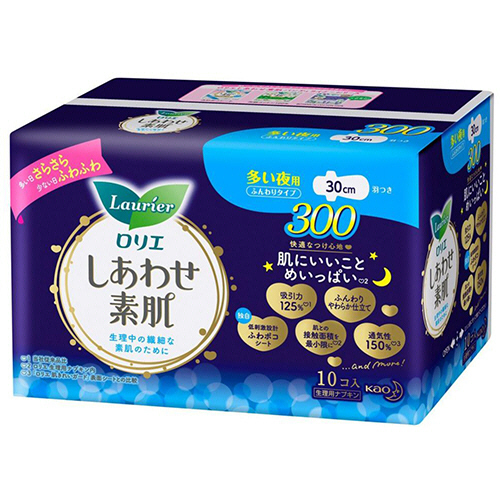花王 ロリエ しあわせ素肌ふんわりタイプ多い夜用羽つき 1セット(180個:10個×18(4901301262875 x18) 取り寄せ商品