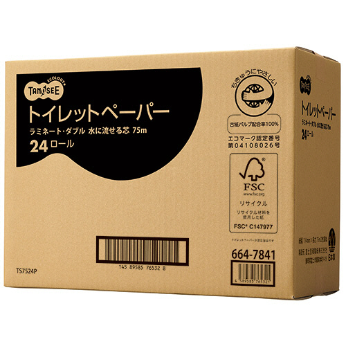 TPS トイレットペーパー 水に流せる芯 ダブル 75m 1セット(240ロール:24ロール×10ケース)(4589585765321 x10) 取り寄せ商品 21,254円