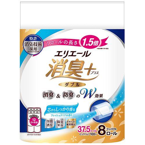 大王製紙 消臭+トイレットティシューコンパクト W 37.5m しっかり香る 1セット(96ロール:8ロール×12パック)(4902011122961 x12) 取り寄せ商品