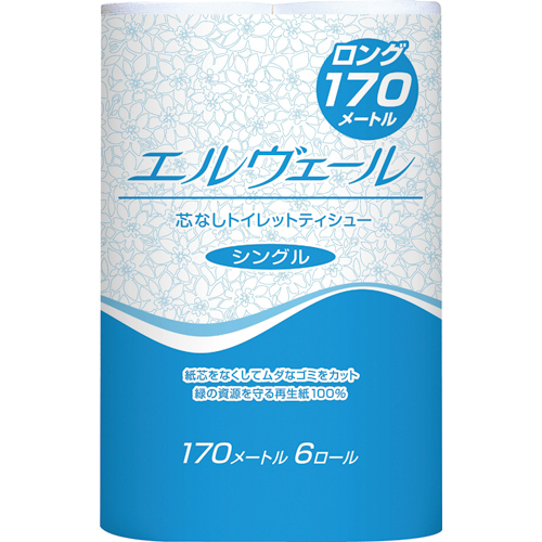大王製紙 エルヴェール トイレットティシュー シングル 芯なし 170m 無香料 1セット((4902011722826 x8) 取り寄せ商品