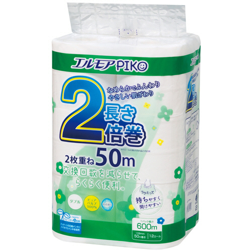 カミ商事 エルモア ピコ 2倍巻トイレットロール 花の香り ダブル 50m 1セット(72ロー(4971633163157 x6) 取り寄せ商品