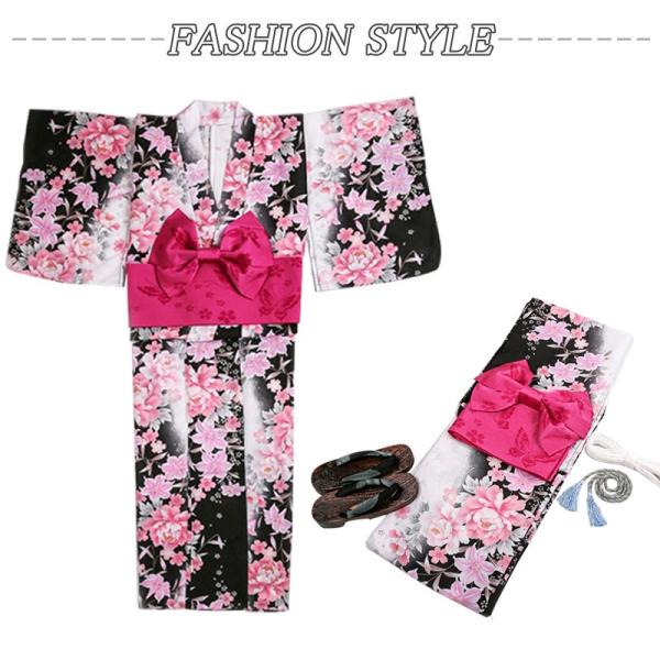 レディース浴衣 着物  仕立て上がりユリの花 9点セット 浴衣・結び帯・下駄・浴衣肌着・ハンドバッグ・せんす・靴下 高級 変わり織 花火大会　お祭り 135cm