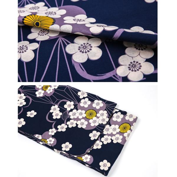 レディース浴衣 着物 綿100 仕立て上がりブルー 桜の柄 結び帯9点