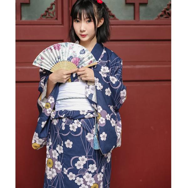 レディース着物 綿100 仕立て上がり ブルー 桜の柄 兵児帯9点セット 浴衣・結び帯・下駄・浴衣肌着・ハンドバッグ・せんす・靴下 高級 変わり織 花火大会 レディース浴衣 着物 綿100 仕立て上がりブルー 桜の柄 結び帯9点
