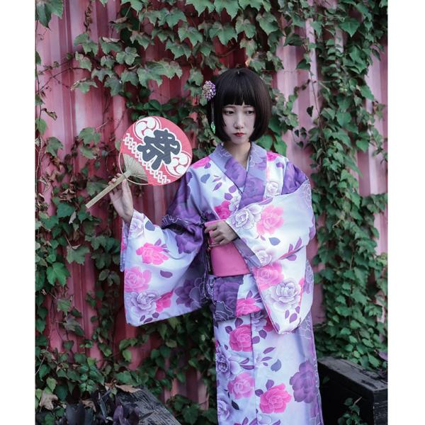 レディース着物 仕立て上がり 洗える花柄 9点セット 浴衣・結び帯