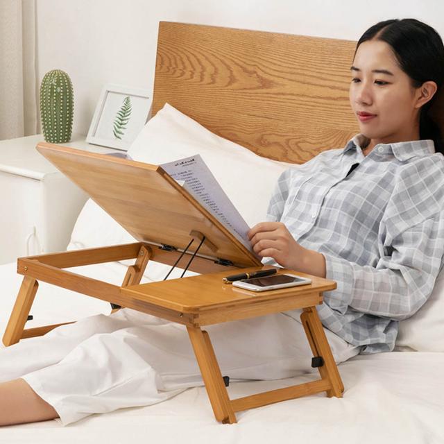 テーブル 折りたたみデスク ノ一トパソコンデスク オフィスデスク ベッドテーブル ローテーブル 竹製　折りたたみ カードスロット 角度&高さ調節可能 　S/M/L_8
