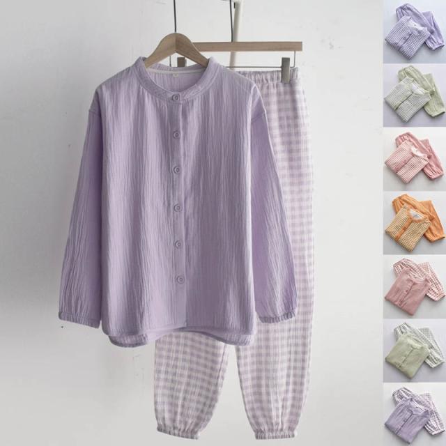 パジャマ レディース 長袖&長ズボン 前開き ガーゼ ネグリジェ かわいい 無地 綿 コットン 春 夏 秋柔らかい 部屋着 寝巻き 女性 婦人用 祖母 パジャマ 寝巻き 部屋着 ルームウェア 出産祝い 母の日 プレゼント おしやれ