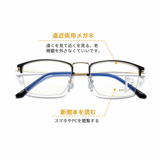 【+1.0～4.0　全領域】遠近両用 累進多焦点 インテリジェンス スマートズーム老眼鏡 ブルーライトカット ゴールド⑦