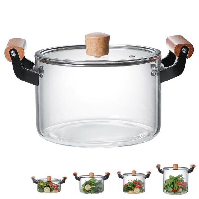 深型 両手鍋 オール熱源対応　ガラス鍋蓋付 ガラス製 ガラス蓋 ラーメン お粥 カレー 煮物最適 大容量　洗い易い
