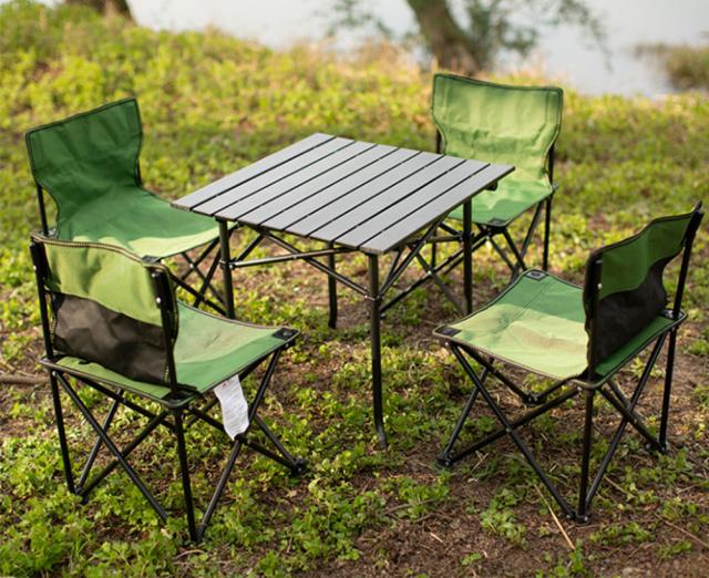 アウトドア 折りたたみアルミテーブル　軽量　コンパクト　チェア　いす　ピクニック　レジャー キャンプ用 　5個セット アウトドア 折りたたみアルミテーブル 軽量 コンパクト チェア いす