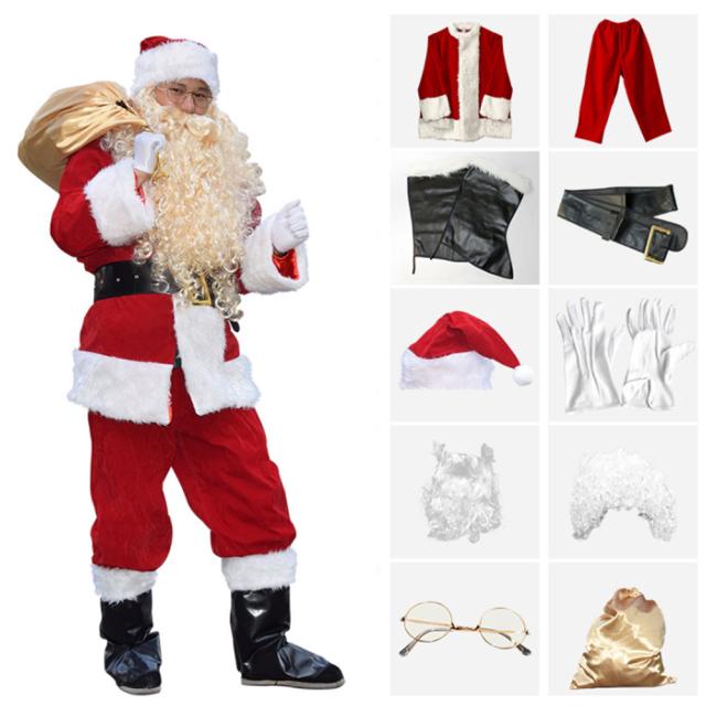 サンタクロース 衣装 10点セット コスチューム メンズ フリーサイズ  コスプレ クリスマス 衣装 大人用 豪華の通販は