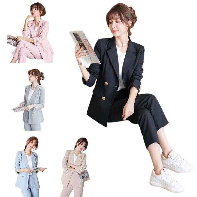 スーツ レディース パンツスーツ セットアップ フォーマルスーツ ジャケット パンツ ロング  長袖 無地 シンプル フォーマル ビジネス オフィス 通勤 ママ 入学式 入園式 卒業式 卒園式の通販は