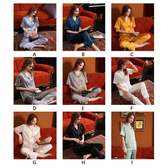 パジャマ レディース 半袖 夏 春 前開き 上下セット 光沢があり 寝間着 女性用 寝巻き ルームウェア ナイトウェア レディースパジャマ 前開き 柔らか シルク 接触冷感 快適 無地 部屋着