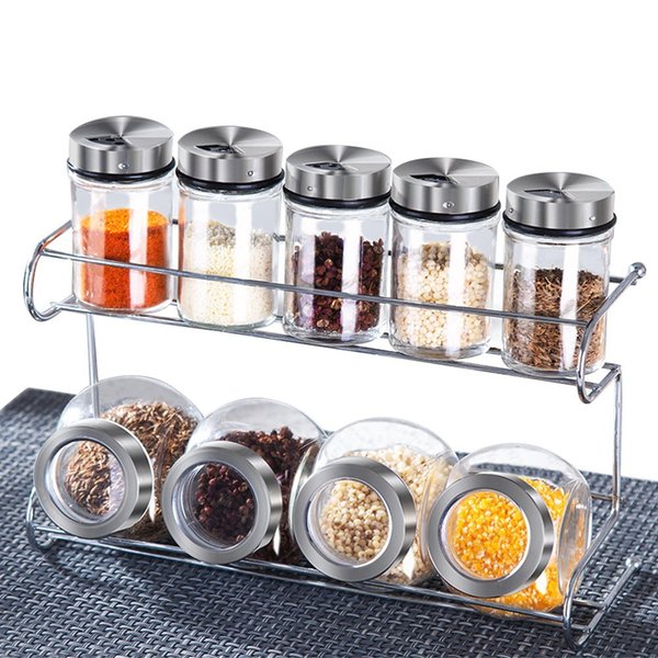 キレイに 収納  調味料 スパイス ラック 2段 9個 セット  ガラス 瓶 調味料入れ　おしゃれ 家庭用　業務用　にの通販は 5,555円