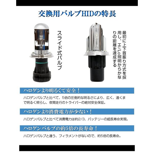 取付簡単！12V 35W 交流式HIDバルブ左右セット H4 Hi Lo スライド式/上下切替式選択可  リレーレス付 3000K4300K6000K8000K12000Kの通販は