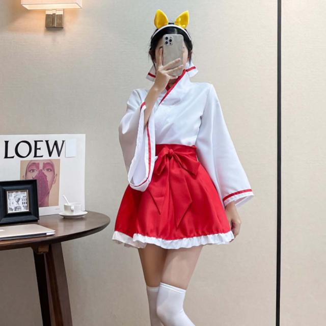 巫女 コスプレ 衣装 ハロウィン 女狐 和装 仮面付イベント ワンピース 和風 巫女さん 和服 セクシー 着物 ロリータ 長袖 神社 宮司 仮装 レディース cosplay 可愛い 大人用 お嬢様 制服 仮装 学園祭 文化祭 狐耳付き_7