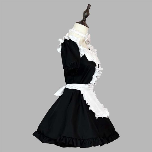 メイド服 コスプレ コンカフェ メイド エプロン 定番 ショート丈 メイドコスチューム 仮装 レディース メンズ セット 一式 こすぷれ イベント パーティー 大人 男女兼用 ストッキング 2足セット付_7