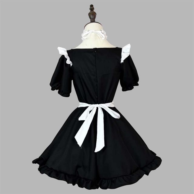 メイド服 コスプレ コンカフェ メイド エプロン 定番 ショート丈 メイドコスチューム 仮装 レディース メンズ セット 一式 こすぷれ イベント パーティー 大人 男女兼用 ストッキング 2足セット付_6