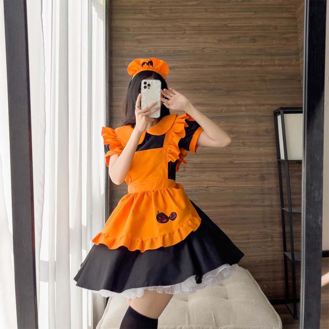 メイド服 コスプレ メイド エプロン 魔女 メイドコスチューム 仮装 レディース メンズ セット 一式 こすぷれ イベント パーティー 大人 男女兼用 ストッキング 2足セット付_8