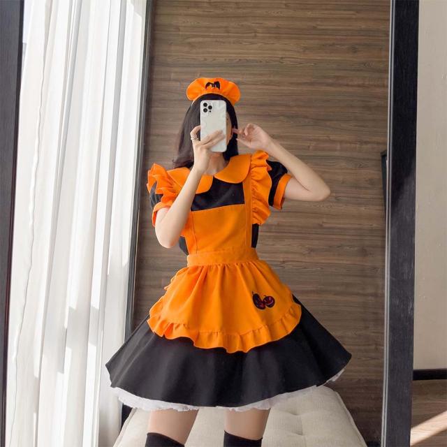 メイド服 コスプレ メイド エプロン 魔女 メイドコスチューム 仮装 レディース メンズ セット 一式 こすぷれ イベント パーティー 大人 男女兼用 ストッキング 2足セット付_10