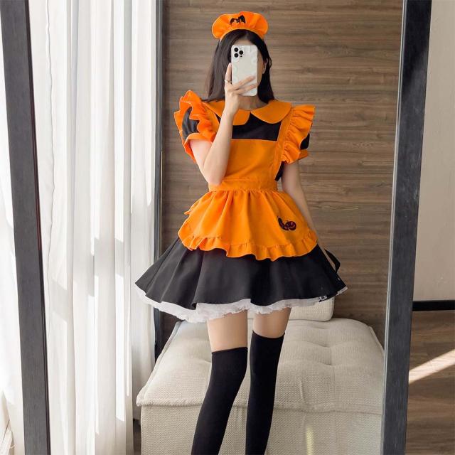 メイド服 コスプレ メイド エプロン 魔女 メイドコスチューム 仮装 レディース メンズ セット 一式 こすぷれ イベント パーティー 大人 男女兼用 ストッキング 2足セット付_11