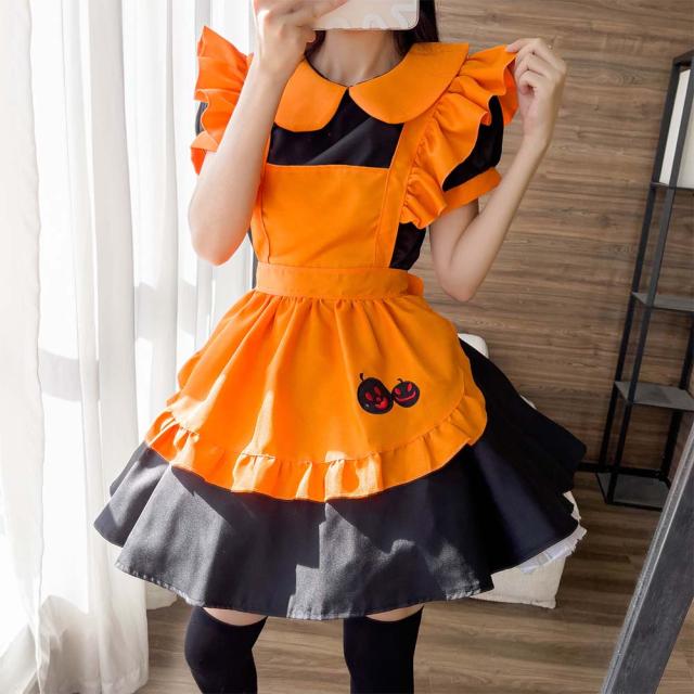 メイド服 コスプレ メイド エプロン 魔女 メイドコスチューム 仮装 レディース メンズ セット 一式 こすぷれ イベント パーティー 大人 男女兼用 ストッキング 2足セット付_6