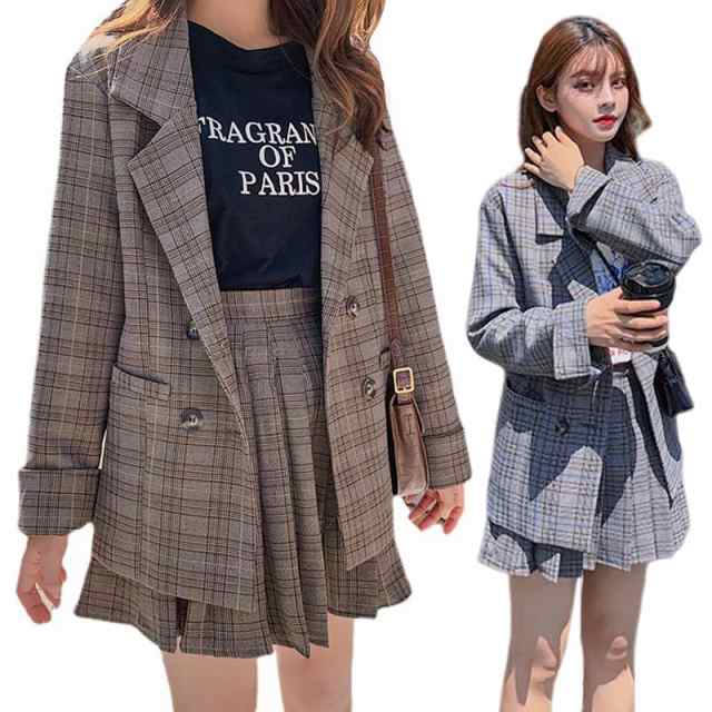セットアップ ジャケットスカート レディース グレンチェック ジャケット スカート ショート丈 お出かけ 卒業式の通販は