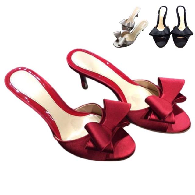 ハイヒール レディース 靴 美脚 大きいサイズ サテン リボン パーティ 履きやすい 歩きやすい ピンヒール 4.5/6.5/8.5cm ヒール  長脚効果