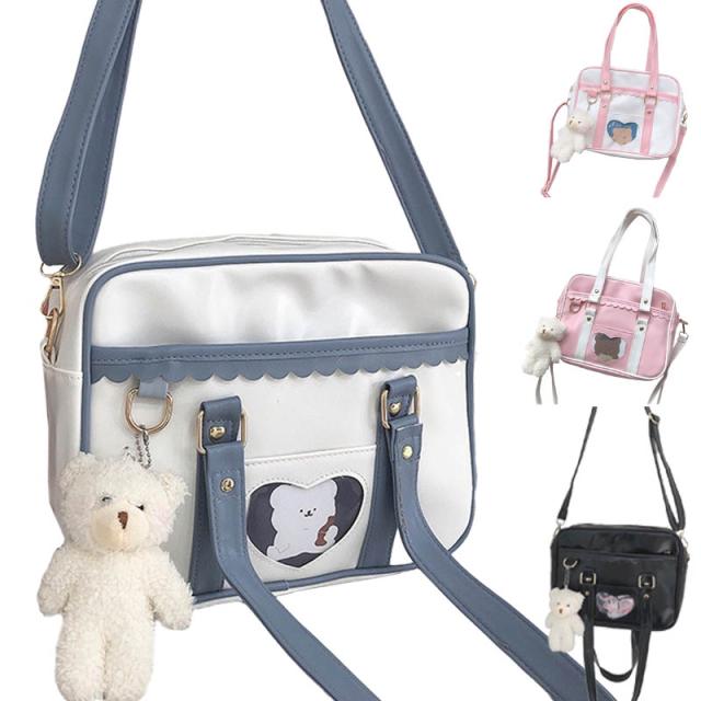 痛バッグ ショルダーバッグ　トートバッグ　クリアバッグ 透明 ビニール ポーチデコ 透明ポケット 手提げ 通塾バッグ キャンバス地 軽量 痛バ ガールズ かわいい ピンク ホワイト ブラック ブルーの通販は 5,896円