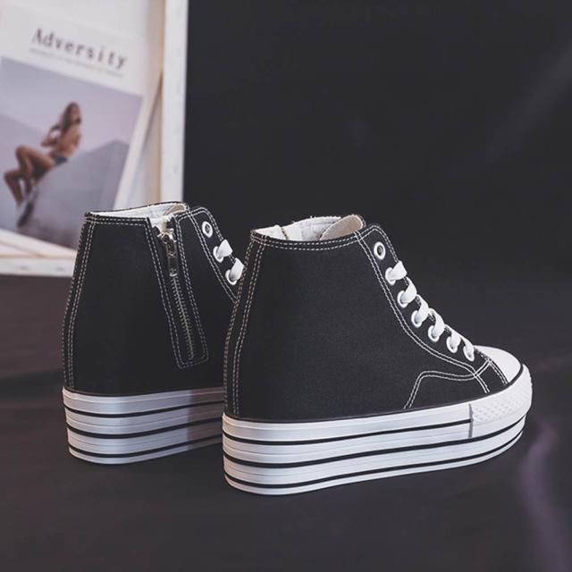 シークレットシューズ スニーカー キャンバス レディース ハイカット サイドジッパー カジュアルシューズ 9.5CM 身長アップ インヒール内蔵のため 厚底 歩きやすい おしゃれ靴 春 秋 通勤 通学