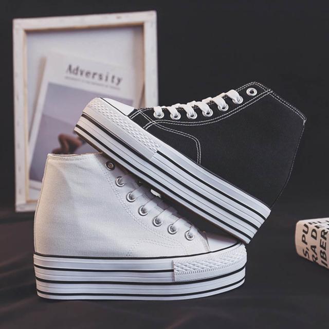 シークレットシューズ スニーカー キャンバス レディース ハイカット サイドジッパー カジュアルシューズ 9.5CM 身長アップ インヒール内蔵のため 厚底 歩きやすい おしゃれ靴 春 秋 通勤 通学