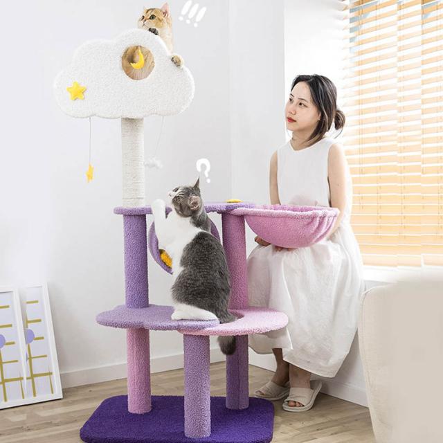 キャットタワー 突っ張り 木登りタワー 猫タワー 省スペース スリム 爪とぎ 猫ツリー 猫ちゃんタワー 多頭飼い ネコ タワー つめとぎ おしゃれ ねこハウス 運動不足解消 転倒防止 安定性 組立簡単タイプ 新生活