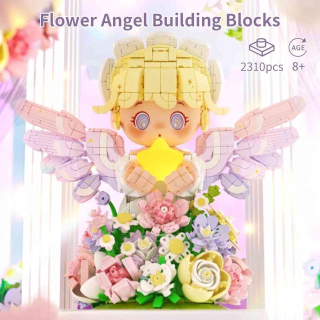 ブロック 花の天使 おもちゃ ブロックセット 組立 点灯可能 子供 大人 祝い 誕生日 クリスマス プレゼント 贈り物 装飾 かわいい