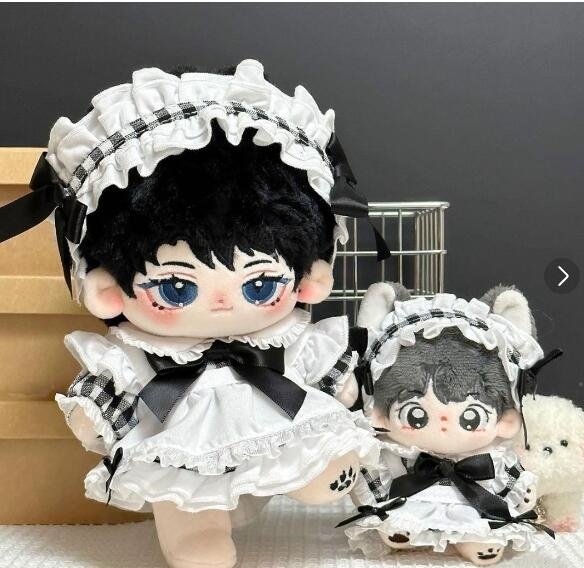 着せ替え ぬいぐるみ服 20cm メイド服 ドレス チェック リボン 