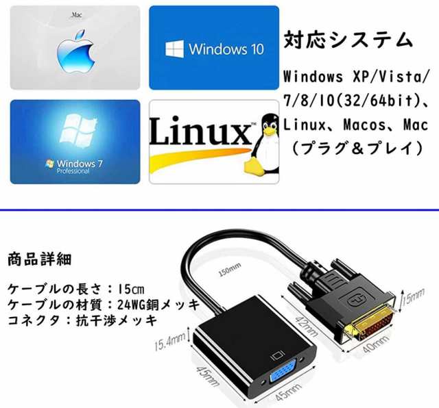 DVI to VGA 変換アダプタ DVIオス to VGAメス変換 DVIデジタル信号変換 1080p対応 24+1 DVI-D 変換 金メッキコネクタ搭載  HDTV DVD プロの通販はau PAY マーケット - アナミストア