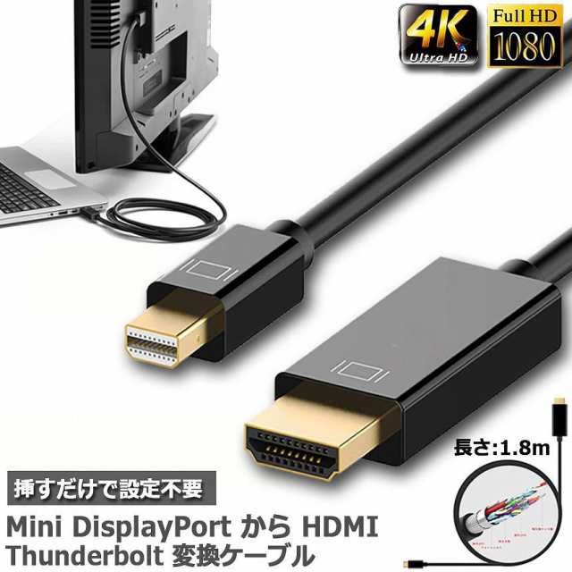 Displayport to HDMI 変換 ケーブル 1.8m dp hdmi 4K アダプタ オス DP HDMI ケーブルディスプレイ