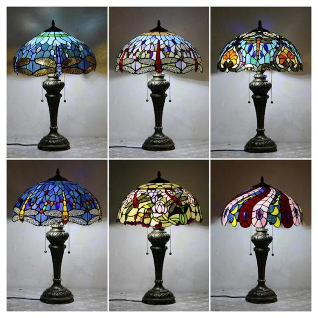 照明　蜻蛉ステンドグラス　電気スタンド オシャレ！◇蜻蛉柄 ステンドグラス◇卓上ランプ ナイトスタンド 高さ