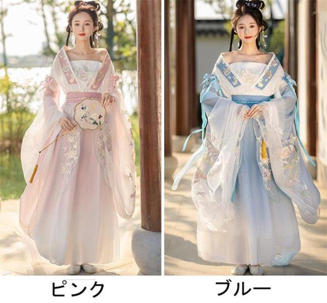 漢服 仙女風 トップス ロングドレス ショール 長リボンx2 コスプレセット 漢服 仙女風 トップス ロングドレス ショール 長リボンx2